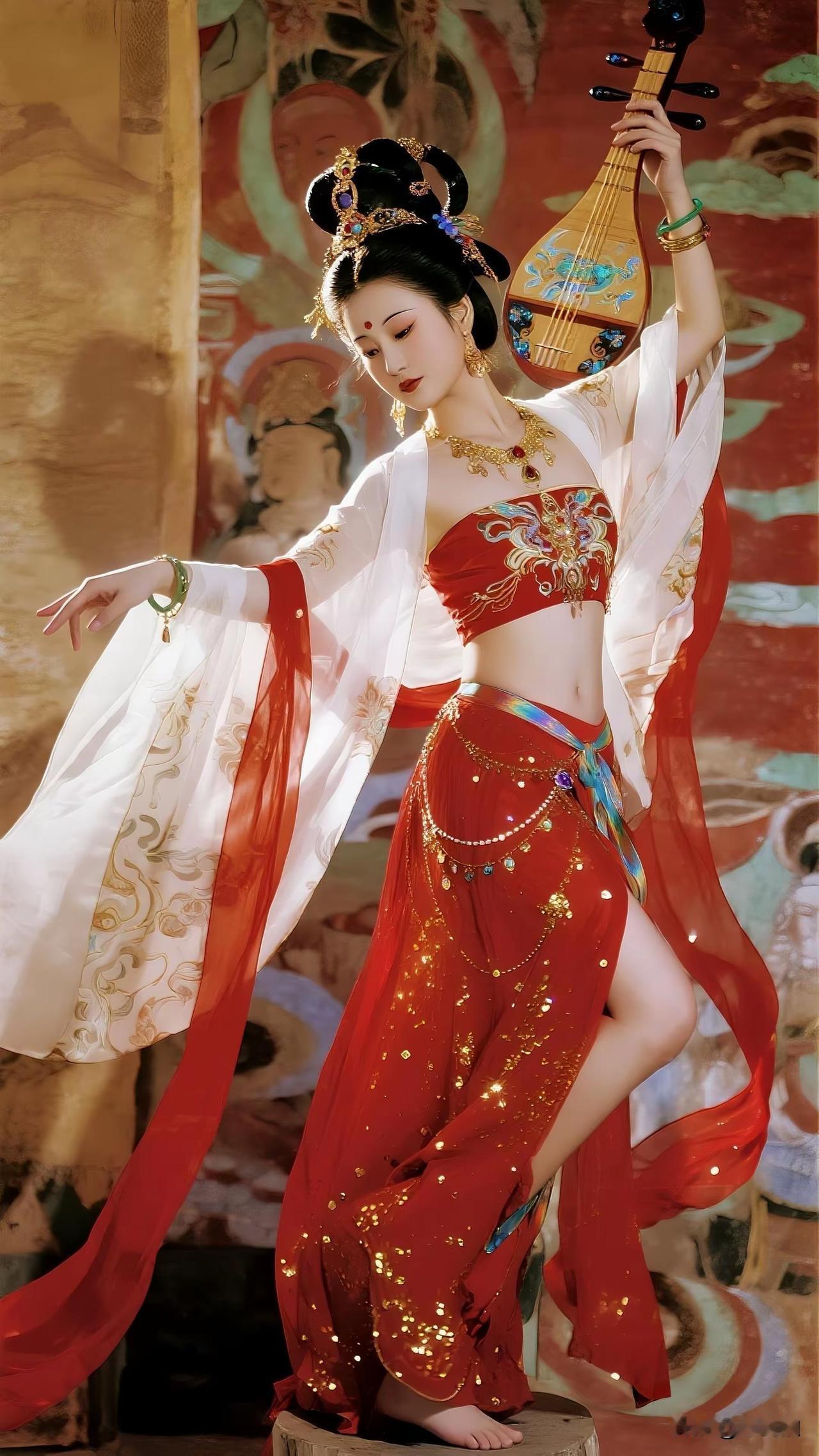 中华文化，源远流长。
敦煌典藏，飞天梦想。
袖舞霓裳，梵音绕梁。
反弹琵琶，古韵