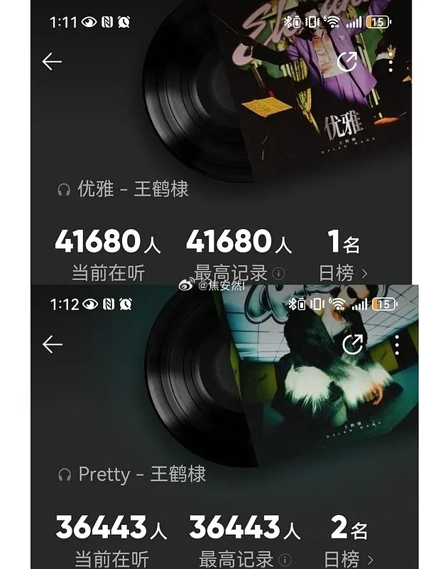 王鹤棣两首新歌0点发布，同时收听人数近8w ​​​