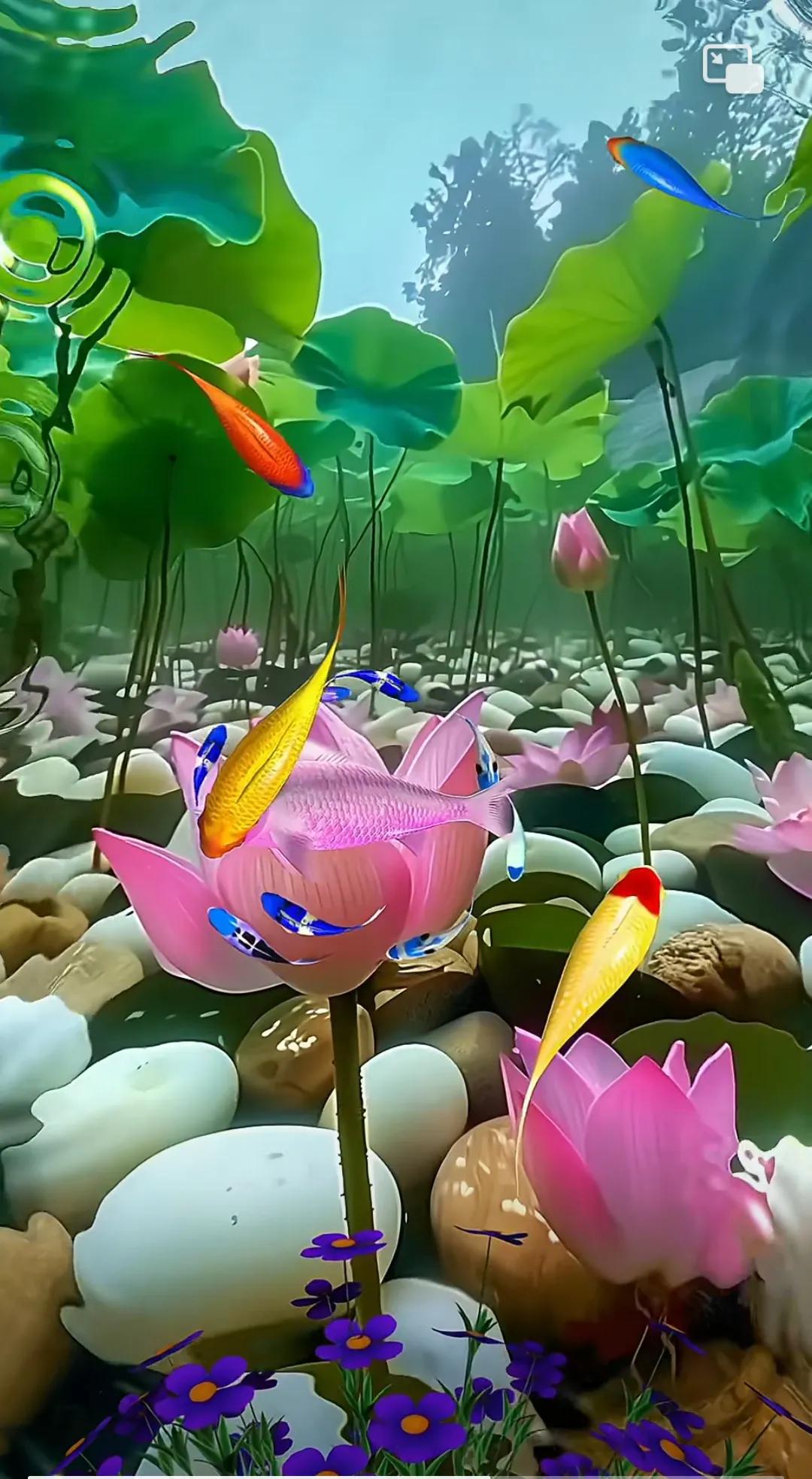 鱼游莲花间，水波荡漾欢。
