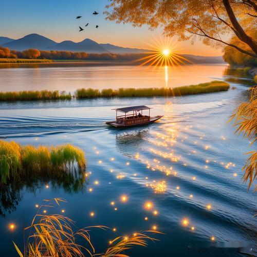 上联：秋水悠悠醉日月，
下联：炊烟袅袅恋余辉，
下联：渔歌阵阵唤归舟。