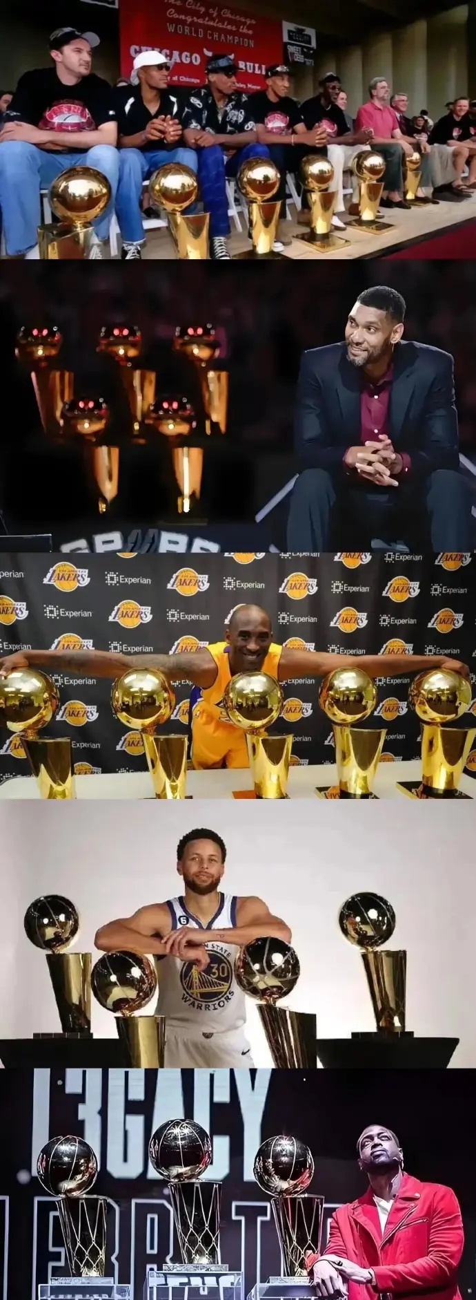 为什么没有见过詹姆斯和多个总冠军奖杯一起合影的照片？ 