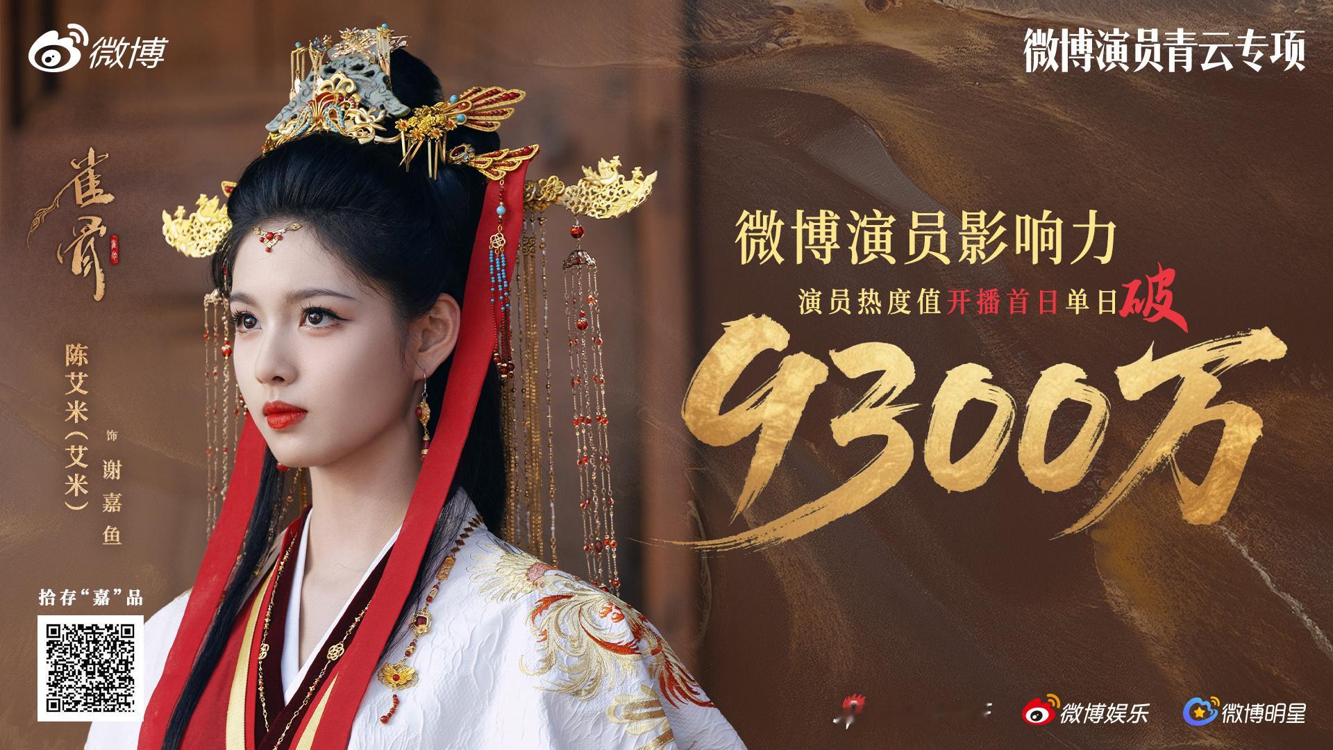 艾米 恭喜艾米微博演员热度值单日破9300万！不为棋中子，妙手破藩篱。谢嘉鱼感谢