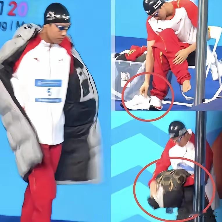 张展硕下水前，我发现了一个细节，​就是他在脱衣服的时候，他会把他的袜子塞到鞋子里