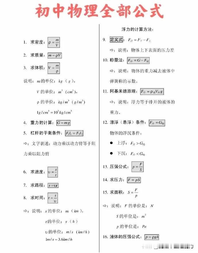 初中物理
 1. 以课本内容为基础，学好基础才能举一反三。
2. 注重计算与公式