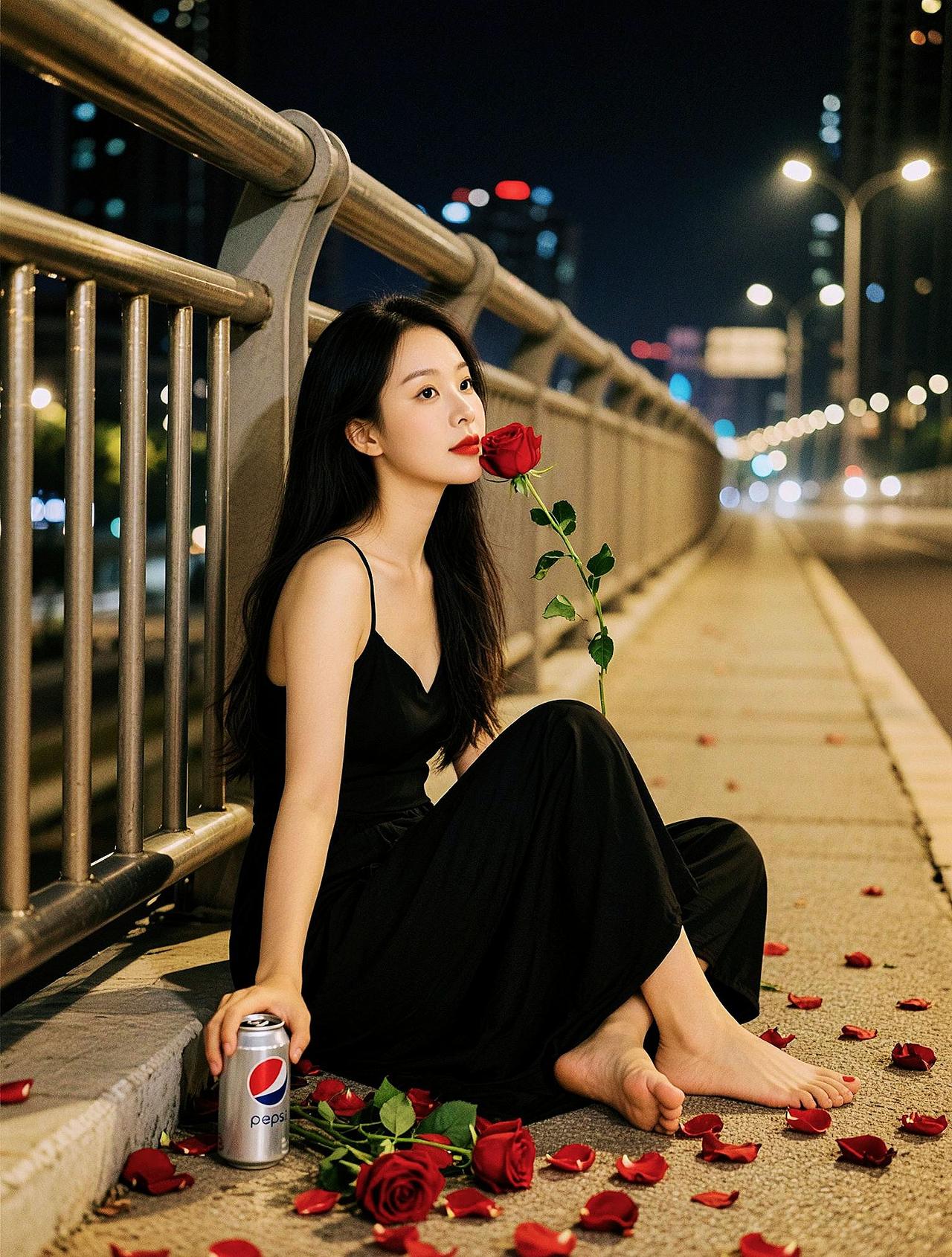 把浪漫留在无人的夜晚天桥   玫瑰与晚风作伴
AI天桥玫瑰胶片组  抖音ai创作