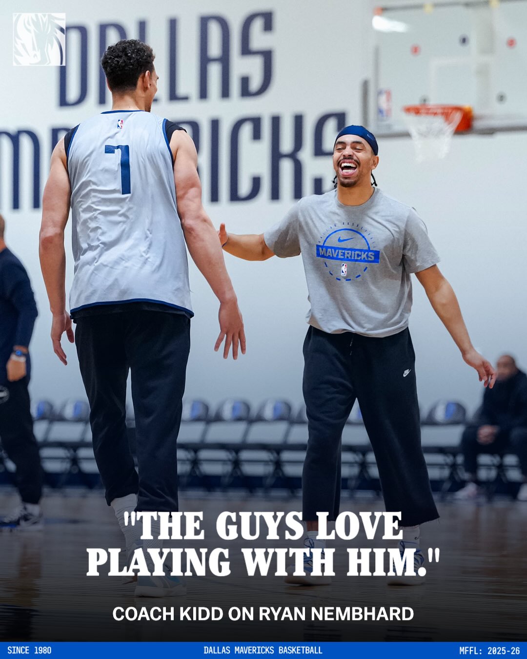 独行侠社媒晒瑞安-内姆布哈德训练照：大家都爱和他一起打球