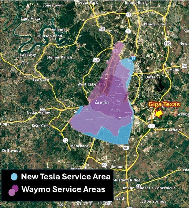 特斯拉robotaxi 在奥斯汀的Robotaxi服务区域进行了进一步扩张，地理