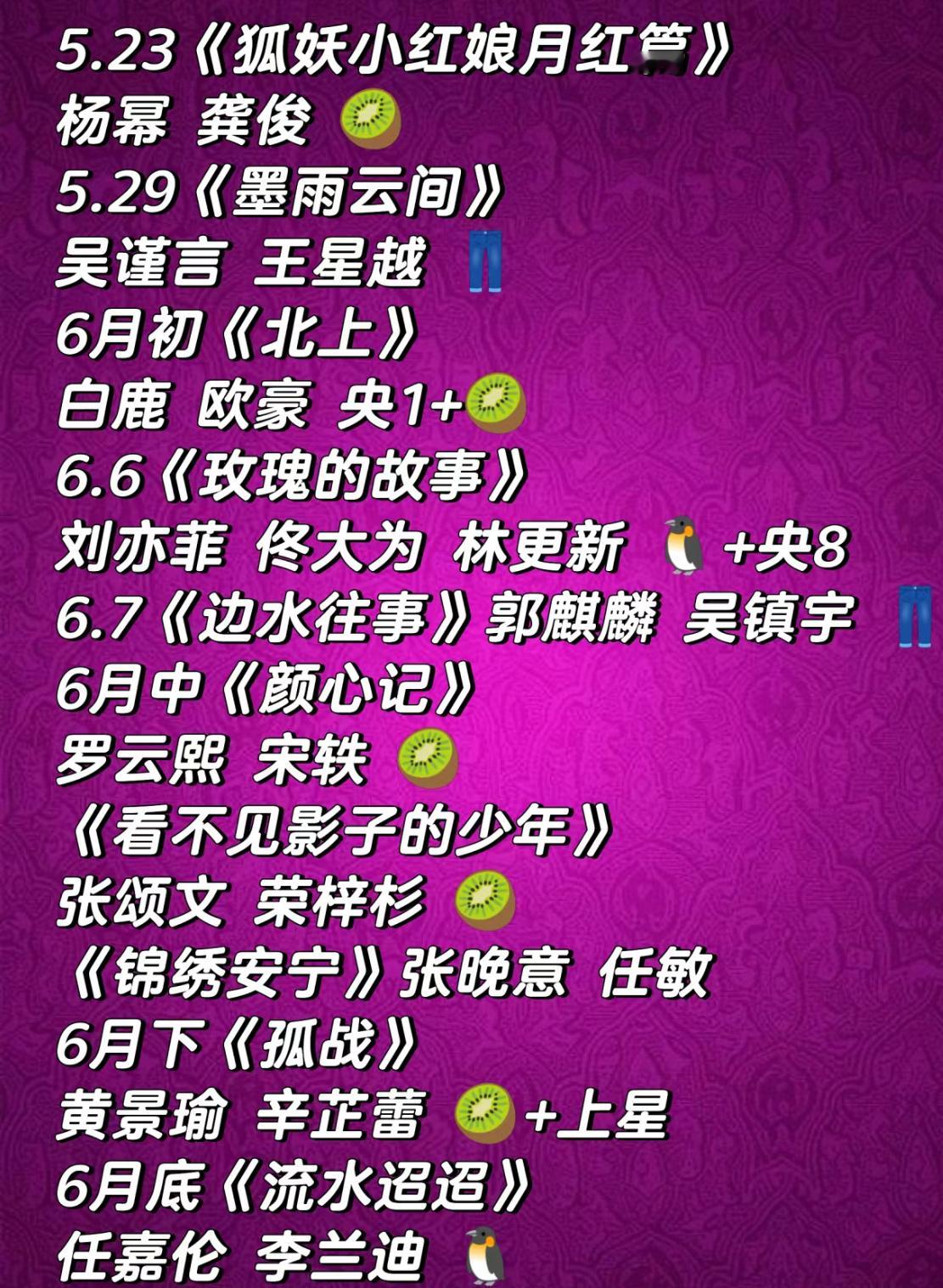 5-6月电视剧排播情况：杨幂龚俊 狐妖月红篇今日开播！吴谨言王星越 墨雨云间月底