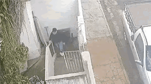 这个女人在等汽车吗？这真是天降横祸，躲都躲不掉！！