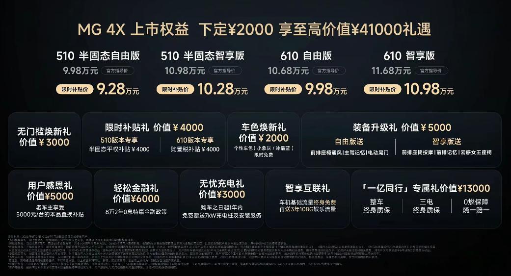 MG4X610km宁德时代电池SUV打入10万内MG4X上市补贴价9.28万起名