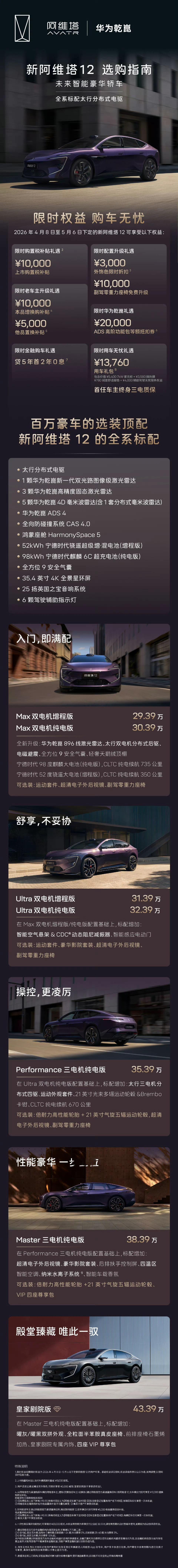 阿维塔12价格终于出来了，给大家整理好了👇Max双电机增程版 29.39万元M