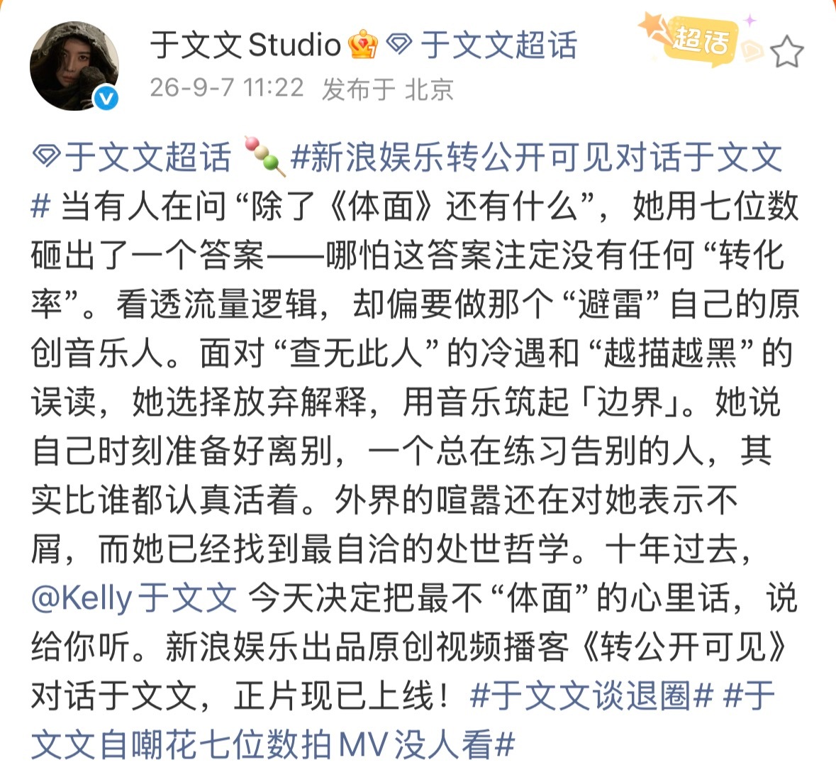 于文文决定不再体面在《转公开可见》里说了句狠话：甜头没轮上我，苦头我一个没落。可