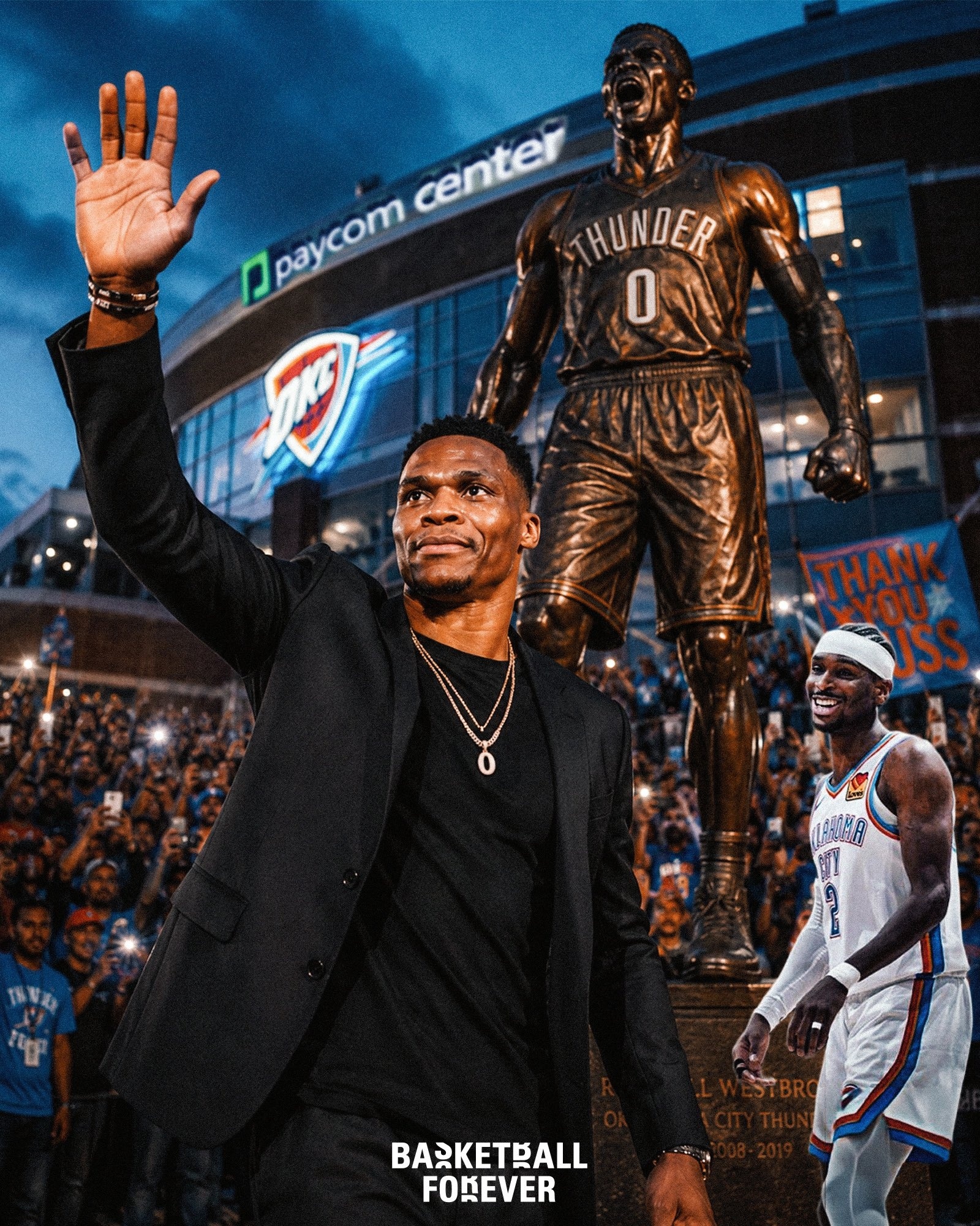 NBA 帕金斯表示，威少在俄克拉荷马不仅应该享受球衣退役的荣誉，还应该拥有一座属