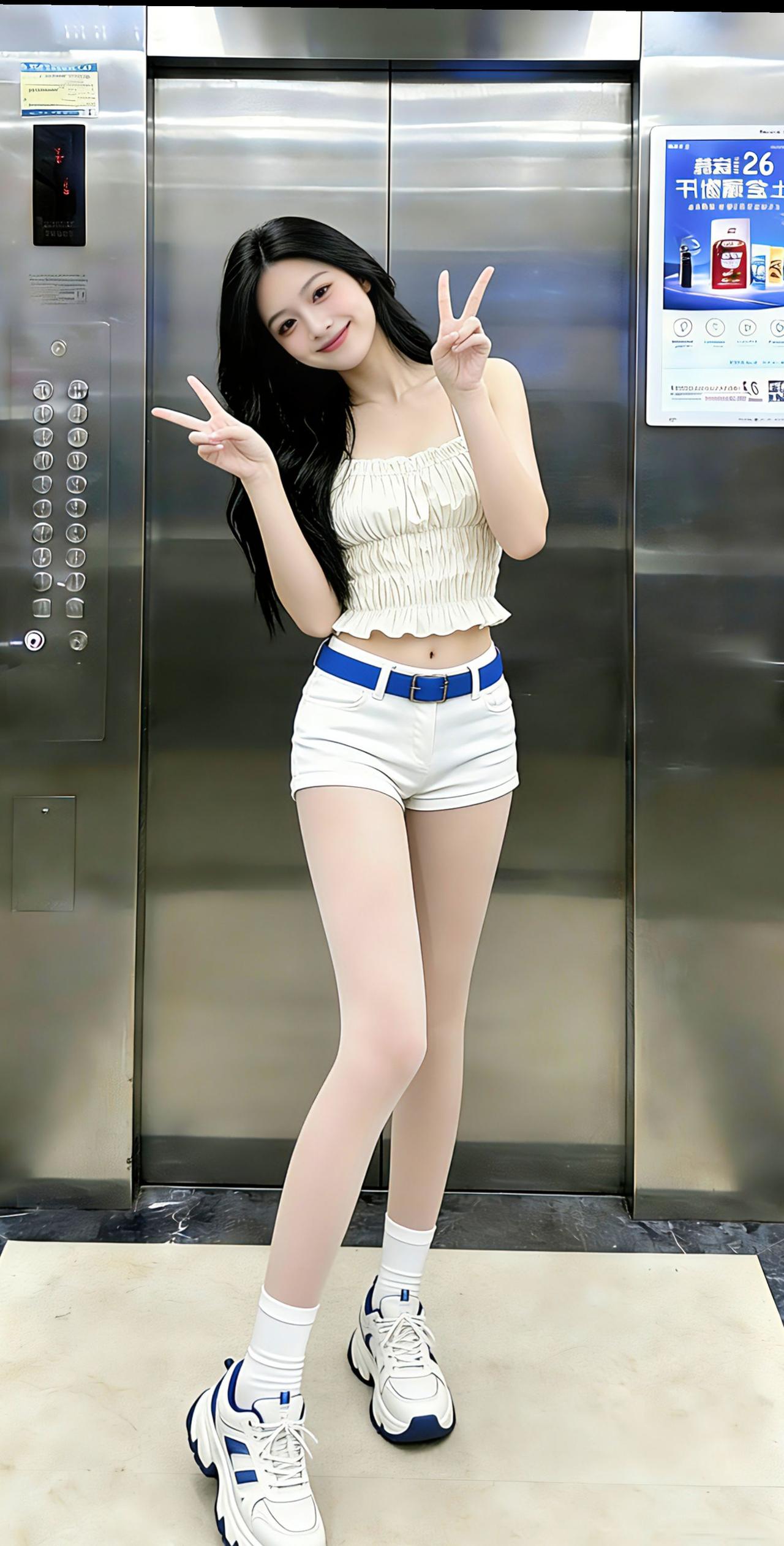拍照就爱比剪刀手的还有谁？电梯拍照 一起野个好身材 穿搭 丝袜穿搭 甜妹