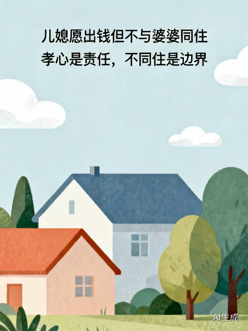 儿媳愿出钱但不与婆婆同住

最近这个话题冲上热搜，很多人吵翻了。
 
儿媳愿意出