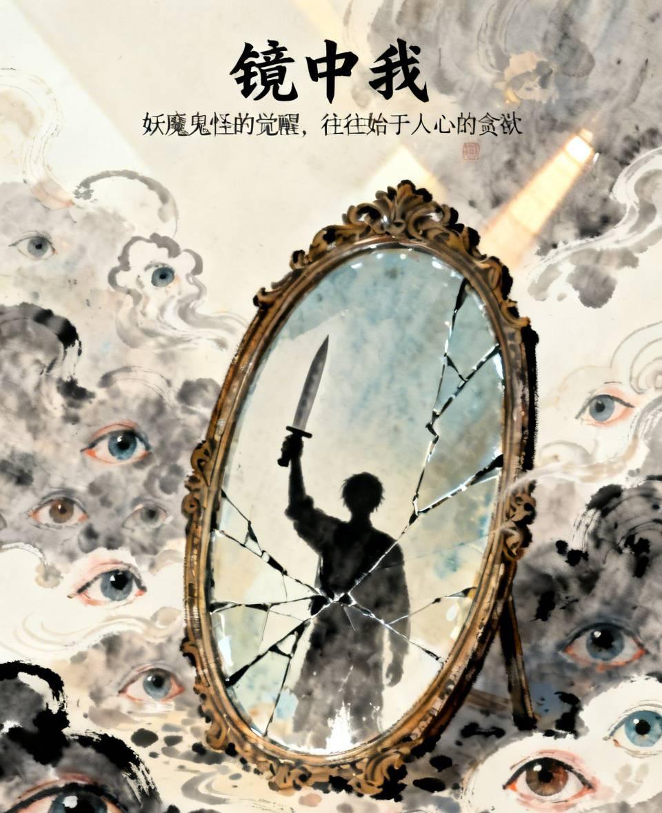 《镜中我》
商人得一面古镜，照之可见前世。他见自己曾是屠夫、乞丐、暴君，却总有一