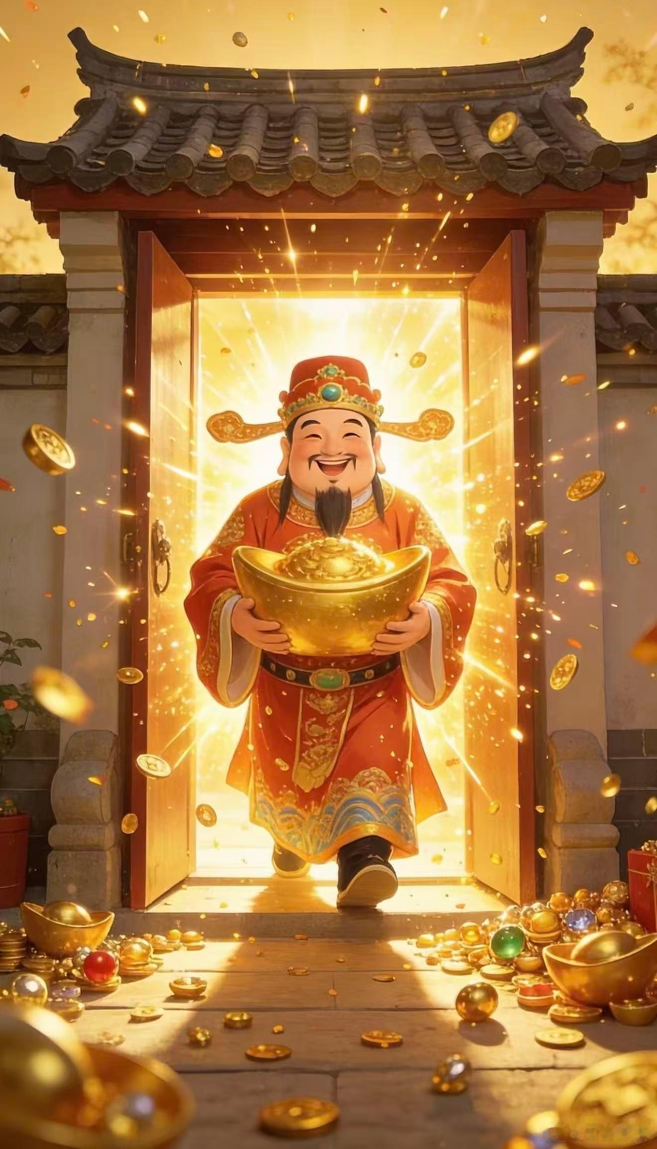 财神到，福财双全。求财得财，求顺得顺，财运伴着平安一同降临。不贪不义之财，只守长