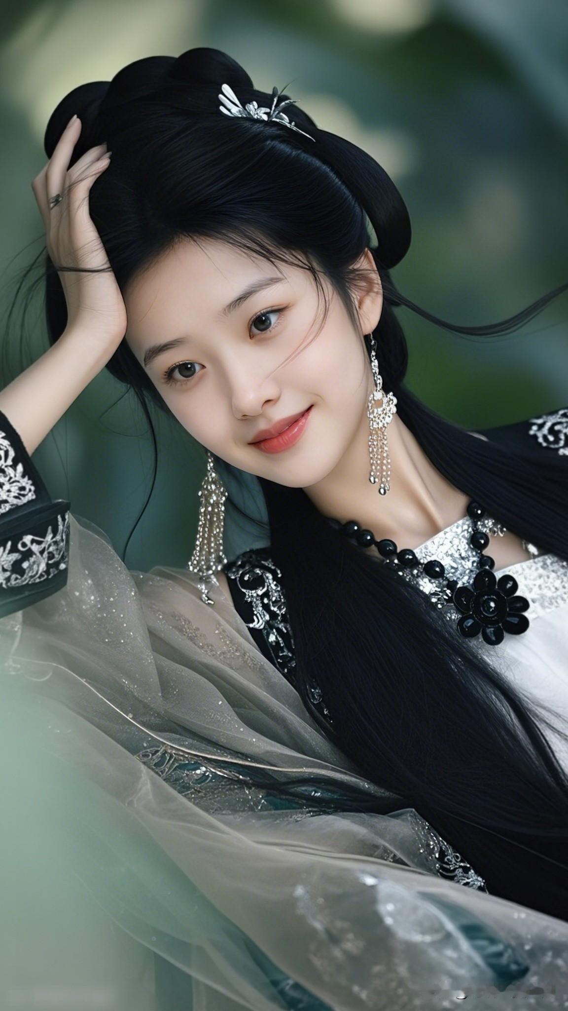 黑发如瀑，笑靥如花。分享你手机里的最美随手拍 古典美人，黑发如瀑，古风妆容，韵味