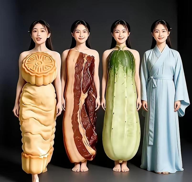 四位美女都在这摆着呢，月饼女，腊肉女，黄瓜女，汉服女，四选一，必须选出一个做老婆