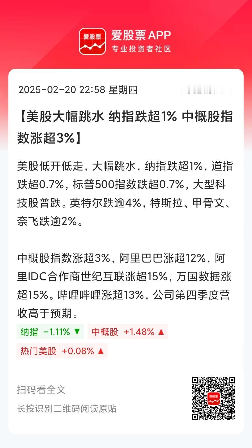 今晚美股在疯狂跳水，但中概股抗住了压力，现在还涨幅超过3%。其中阿里巴巴大涨12