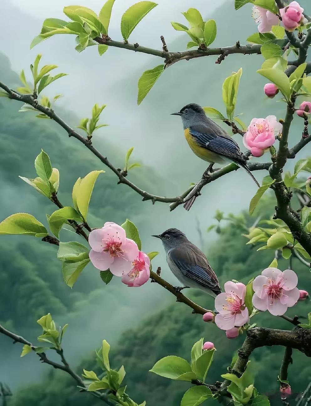 松上相思鸟，
柳中并坐孩。
横批：《相思与并坐》