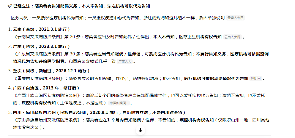 重庆艾滋病告知配偶成法定义务原来还有两条线的区别：授权医疗机构兜底代为告知（感染