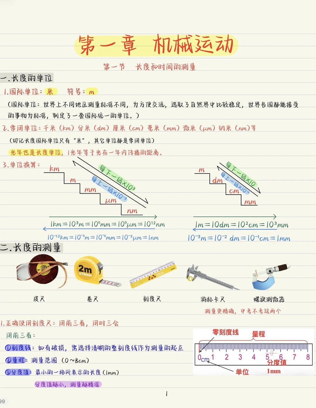 新版八上物理预习（1）：长度和时间的测量