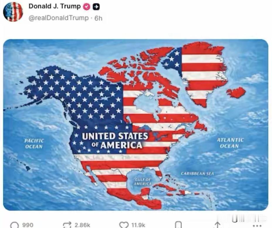 【真痴心！特朗普把美国版图扩充到图片中的那样】美国总统特朗普做的美国大梦，现在全
