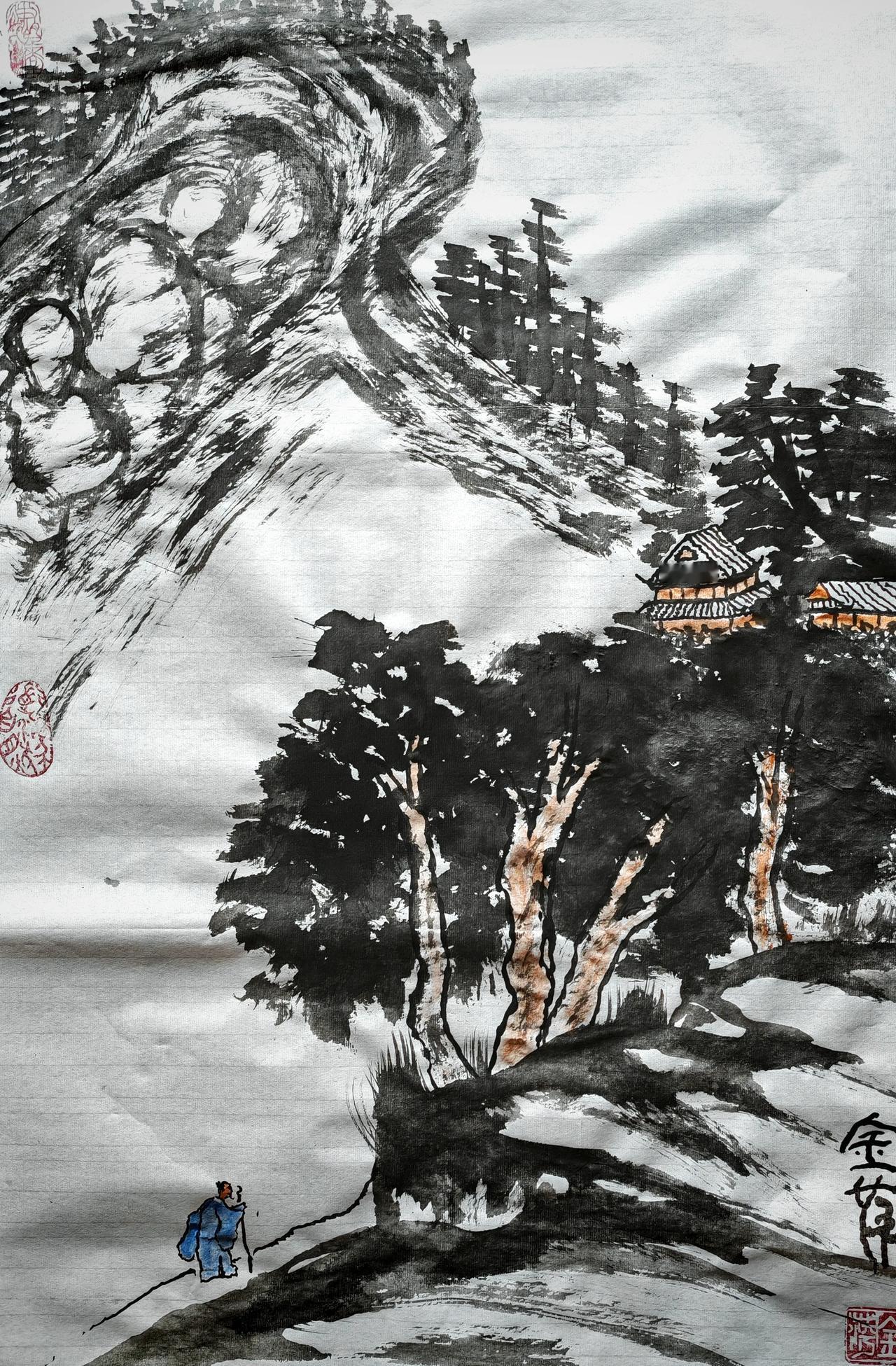 荒山野岭无人迹，
山寺门前车马稀，
回望红尘多少事，
从来福祸两相依。