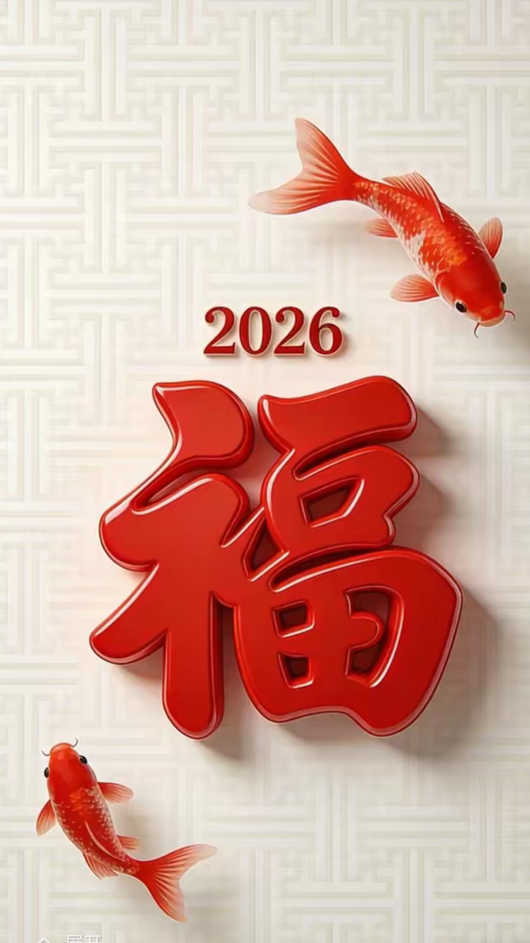 有什么好看的壁纸分享吗？这是康熙书写的福字，配上两条红色的鲤鱼，寓意美好生活的开