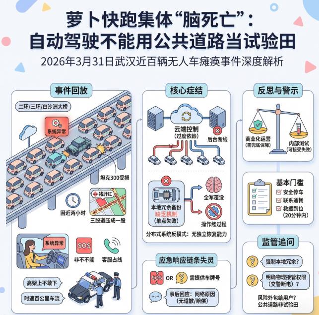 武汉自动驾驶车集体趴窝，智能驾驶真能放心坐吗？
咱就说，3月31号晚上，武汉近百