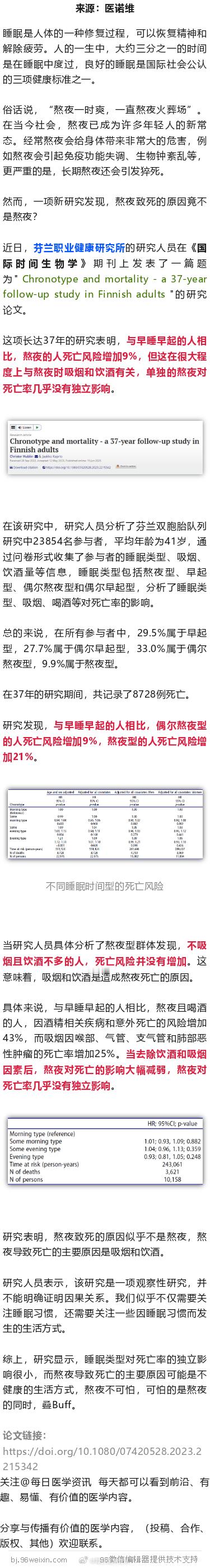 熬夜不折寿？研究发现，熬夜致死的原因竟不是熬夜，而是这2件事…近日，芬兰职业健康