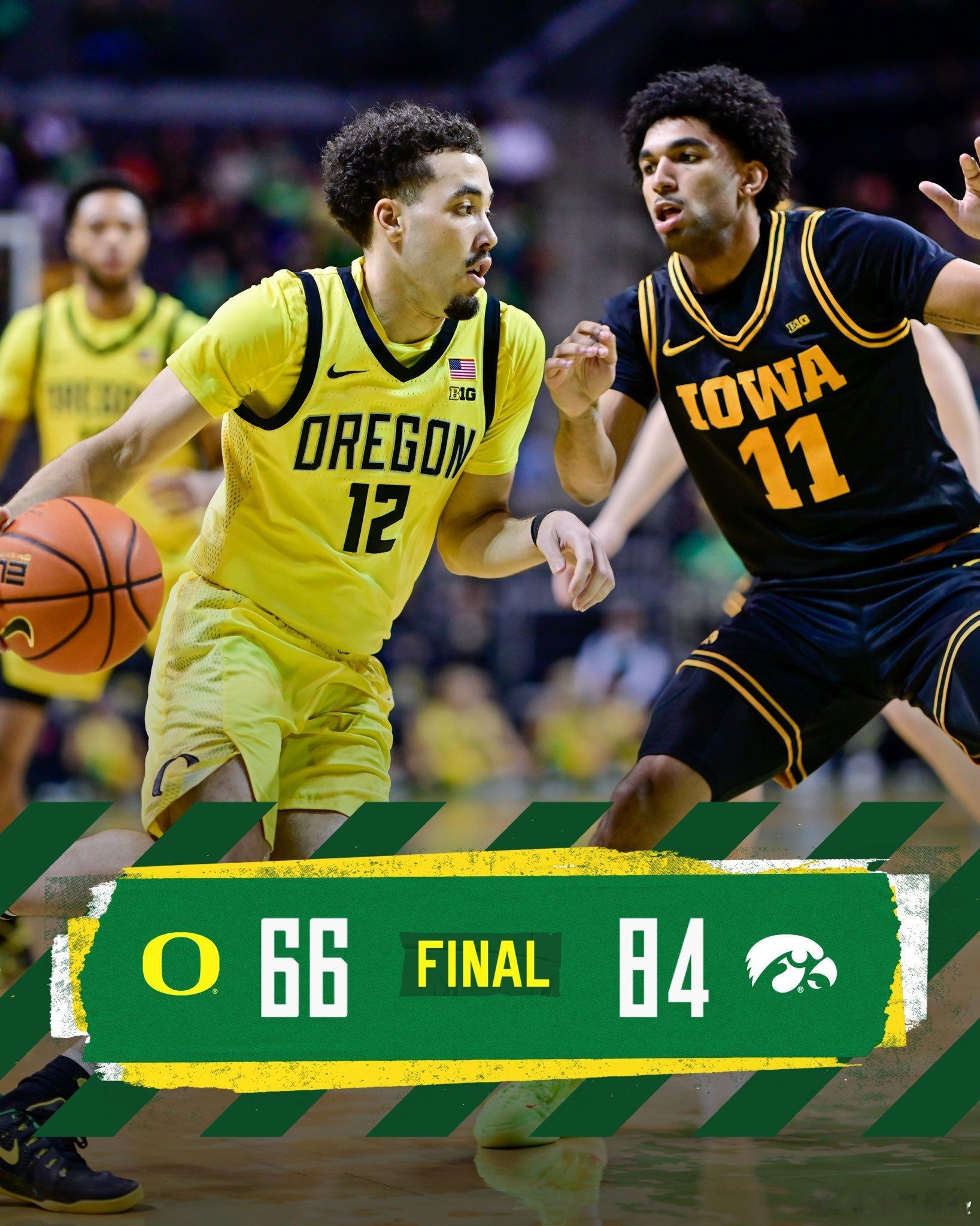 俄勒冈鸭子 主场不敌爱荷华Kwame Evans 14投6中得到18分3篮板3助