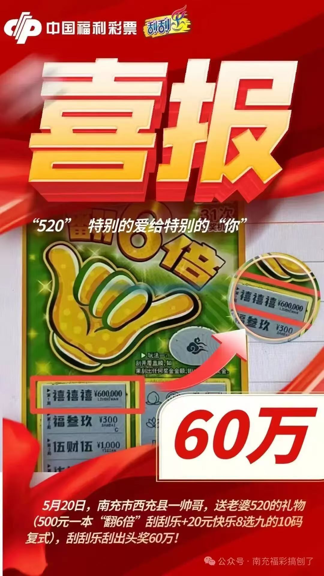 【520告白彩票中了60万彩民回应520告白彩票中60万】据四川福彩发布，5月2