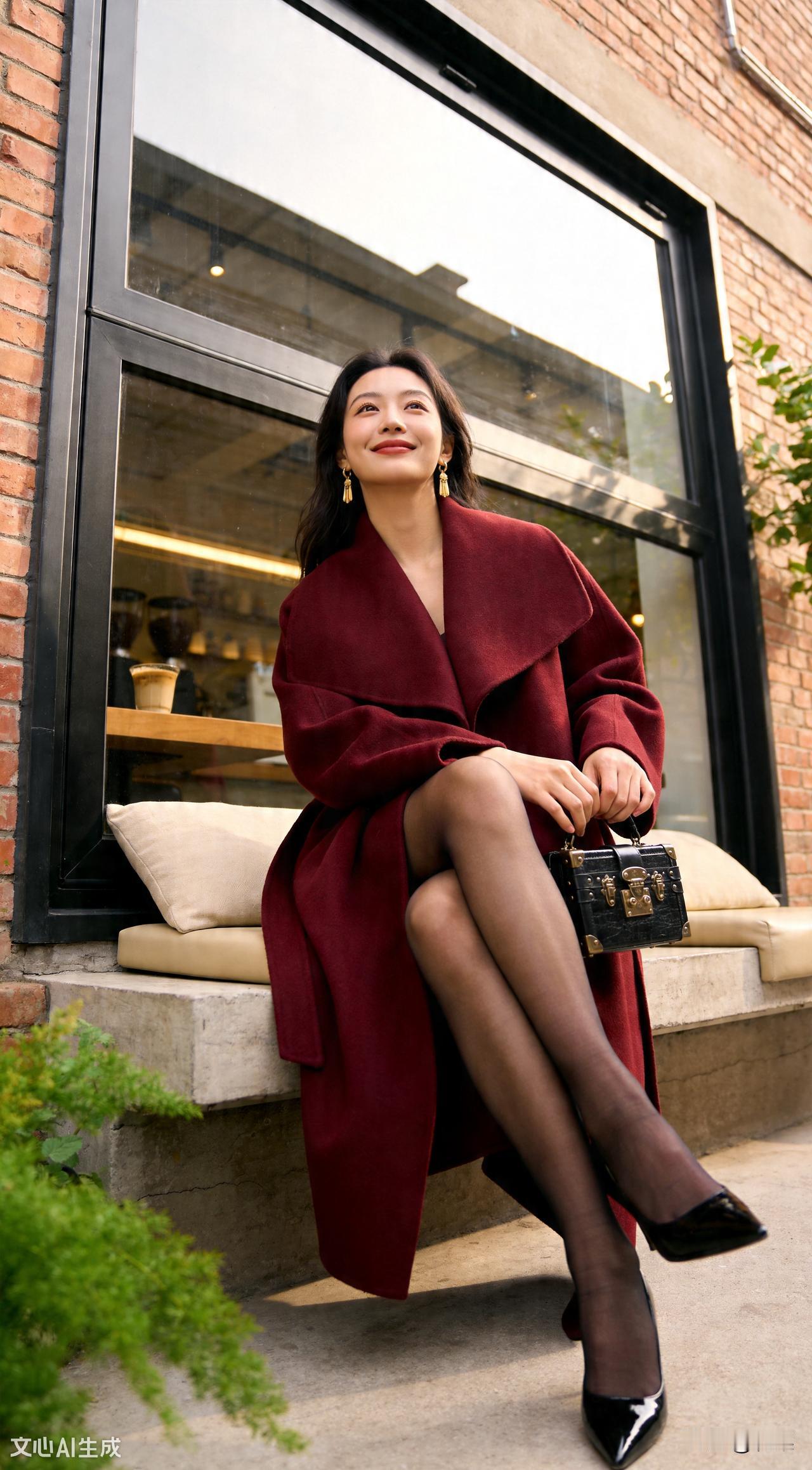 红衣美人倚窗坐，笑语盈盈意自闲。