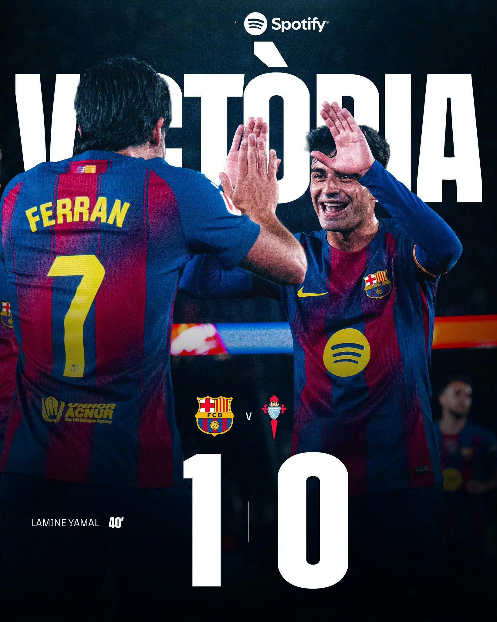 巴萨1比0塞尔塔1:0！巴萨一球小胜塞尔塔，亚马尔点射建功伤退，联赛八连胜，9分