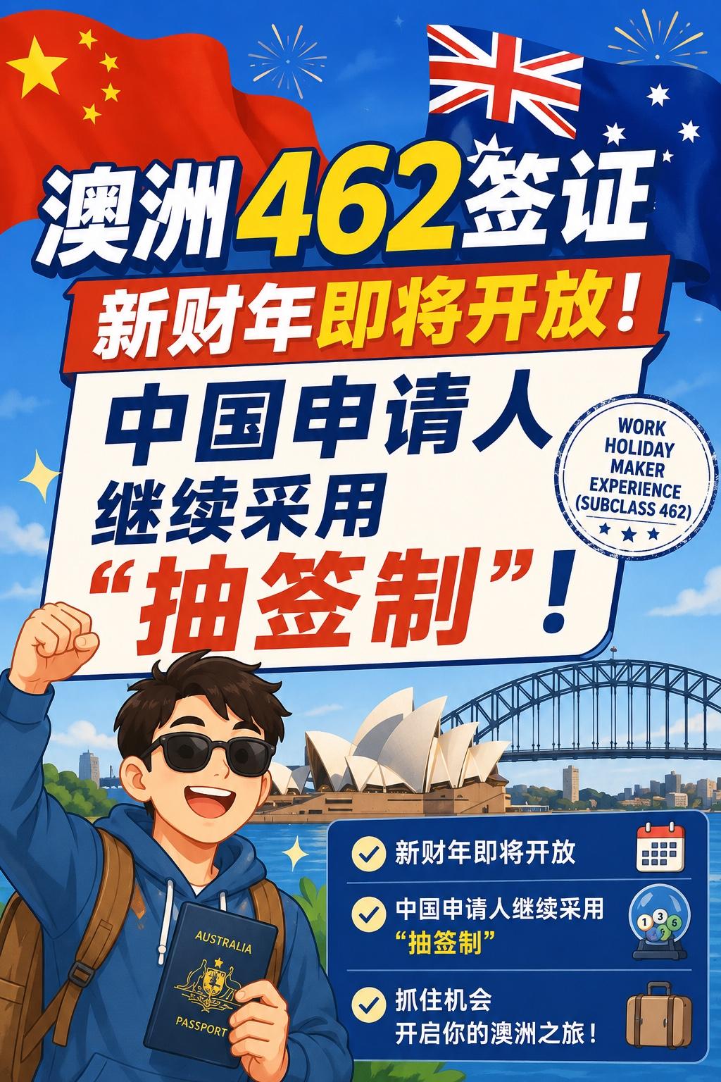 澳洲462签证新财年即将开放：中国申请人继续采用“抽签制”！

澳大利亚移民局今