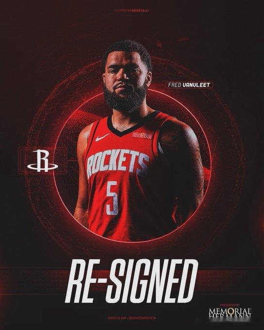 休斯顿火箭 火箭官方正式宣布与范弗利特、贾巴里·史密斯续约📝nba自由市场签约
