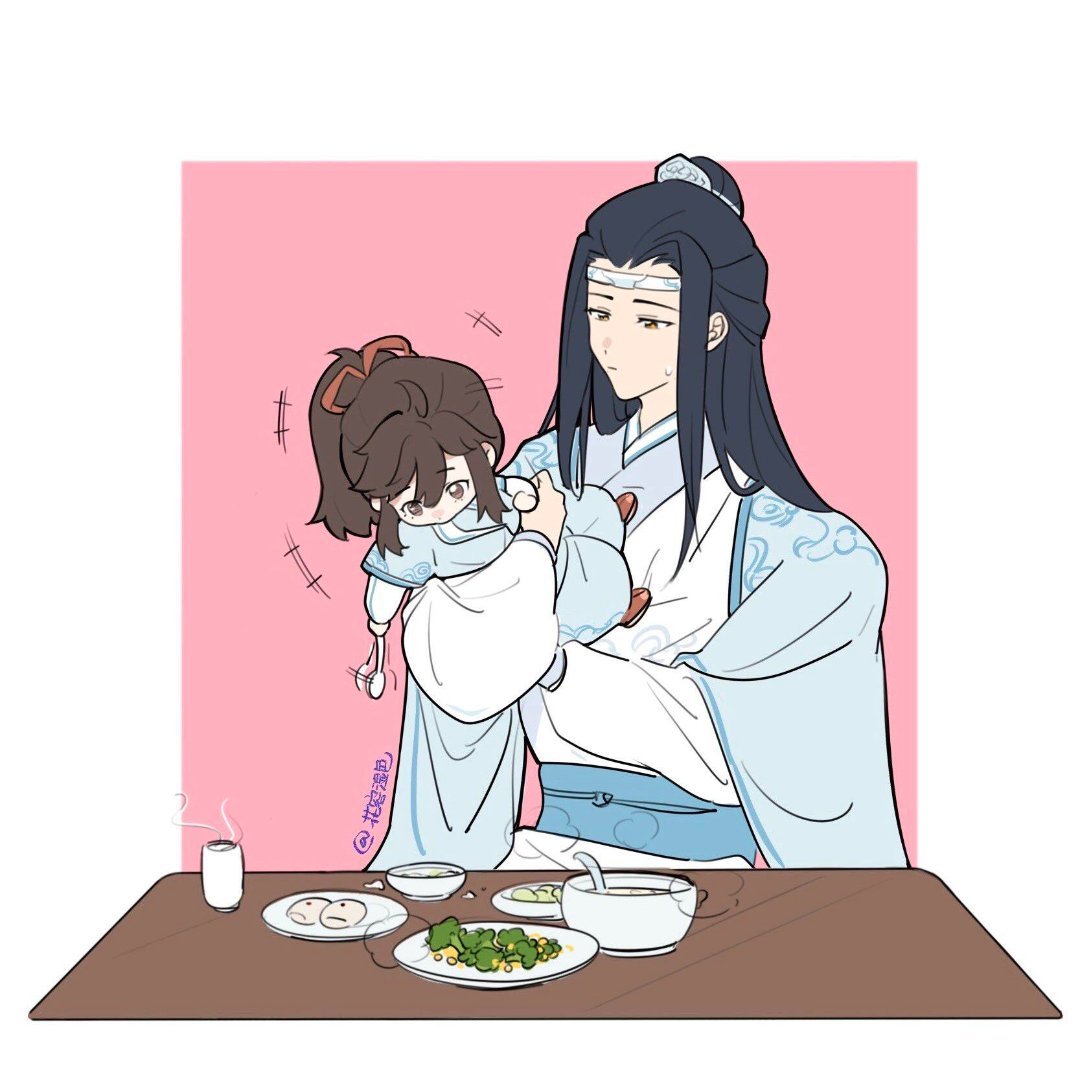 蓝湛带老婆宝宝！还得再养十六年啊！画师cr:花喳魔道祖师忘羡