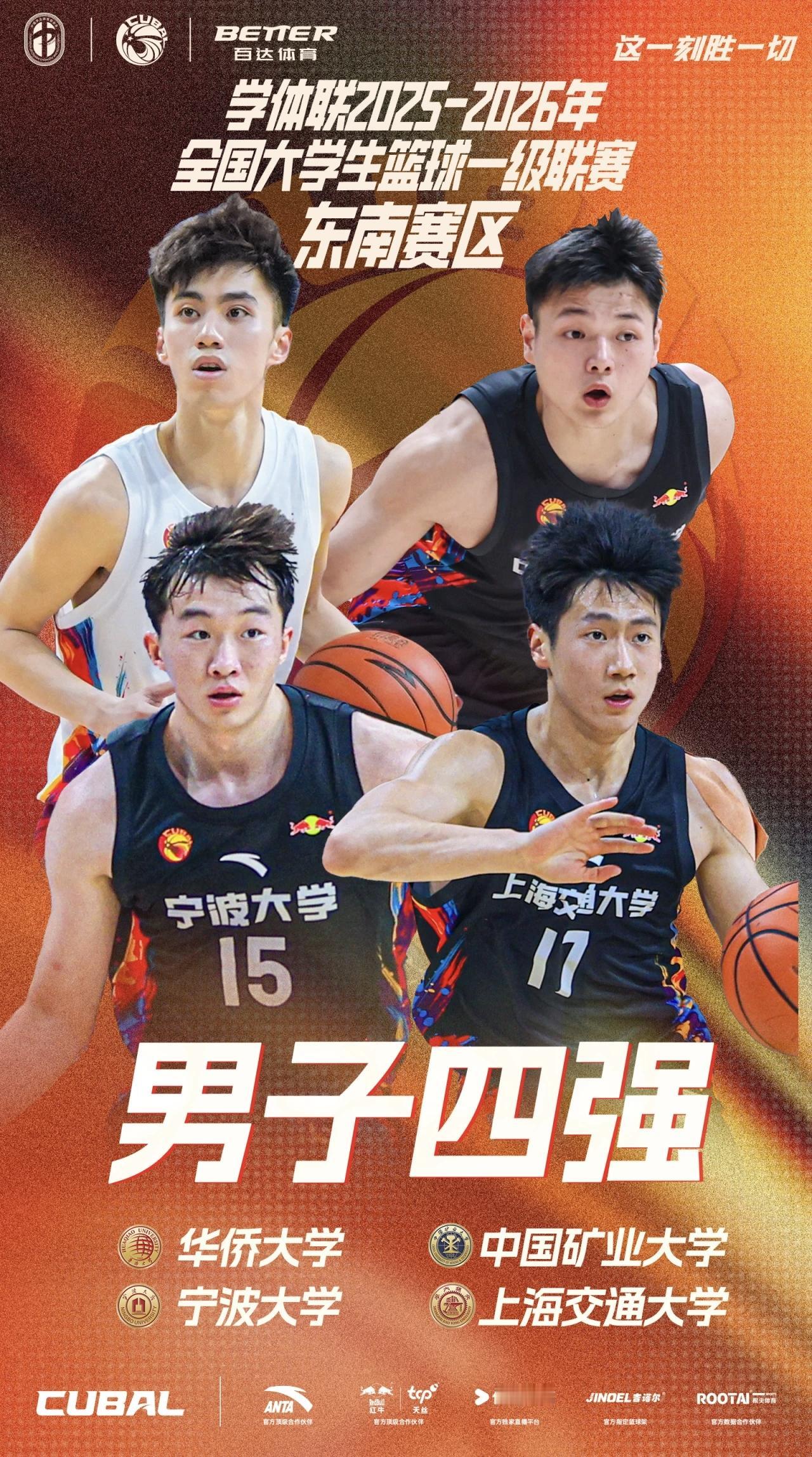 全国大学生篮球联赛东南赛区男子四强，没有出现黑马，四强中国矿业大学、华侨大学、宁