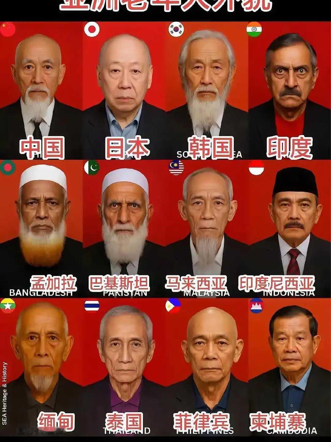 亚洲各国老年人外貌特征！最后一位能不能弄认真点啊？