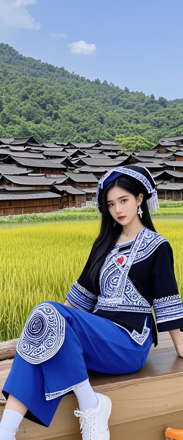 AI写真辑靛蓝衣角扫过青苔，绣花袖口沾着茶香…这般民族风，或许才是经得住时光的时