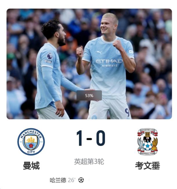 曼城又赢了！在英超第3轮的比赛中，曼城主场对阵升班马考文垂，这场比赛开场后，多纳