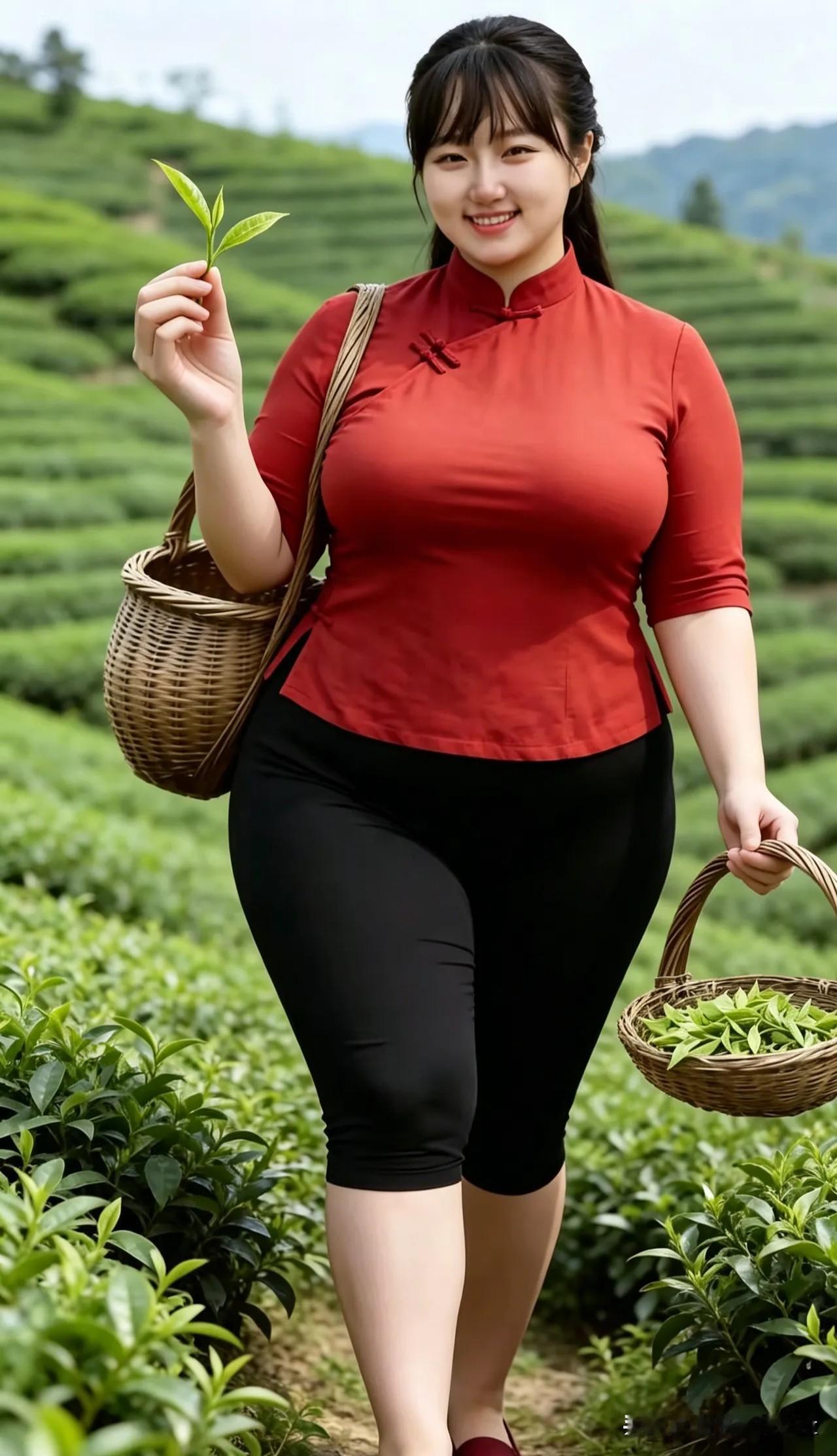 阮郎归·茶山拾翠
 
层坡叠翠漾烟霞，红衣沐嫩芽。
筠篮轻挽趁清嘉，春风入鬓斜。
