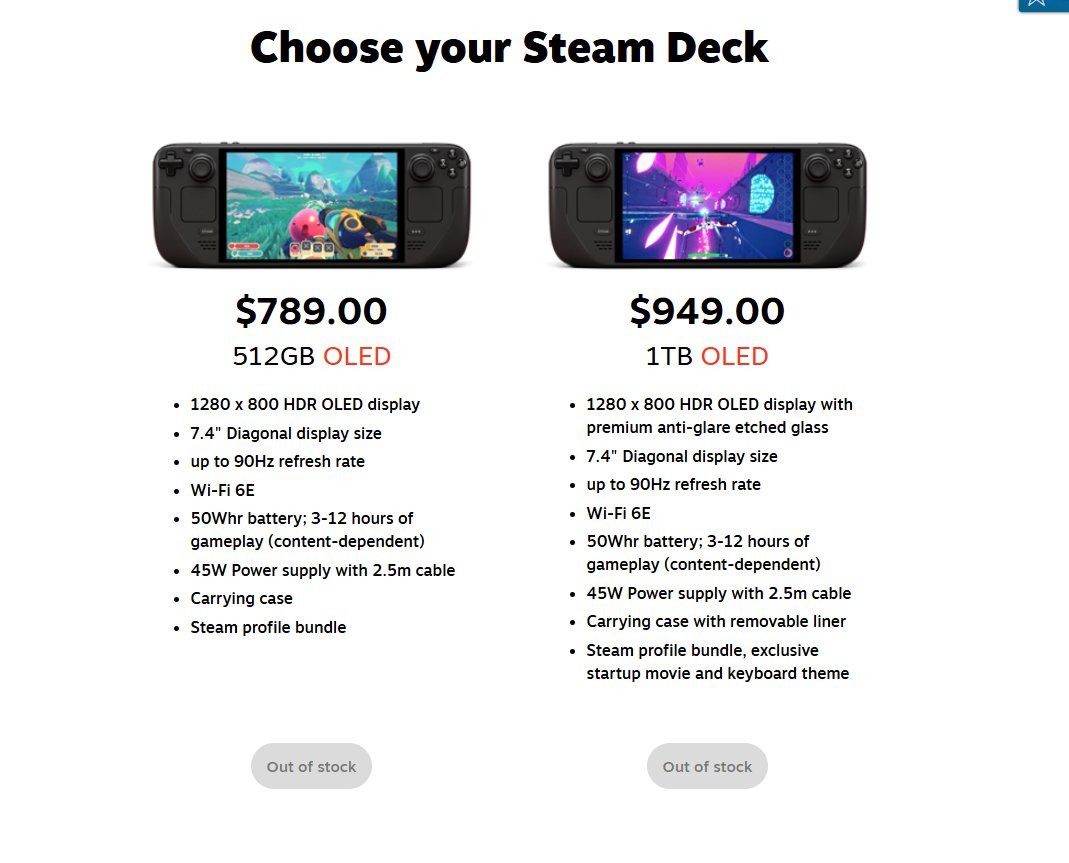 Valve 在美国上调了 Steam Deck 价格：• 1TB OLED $6