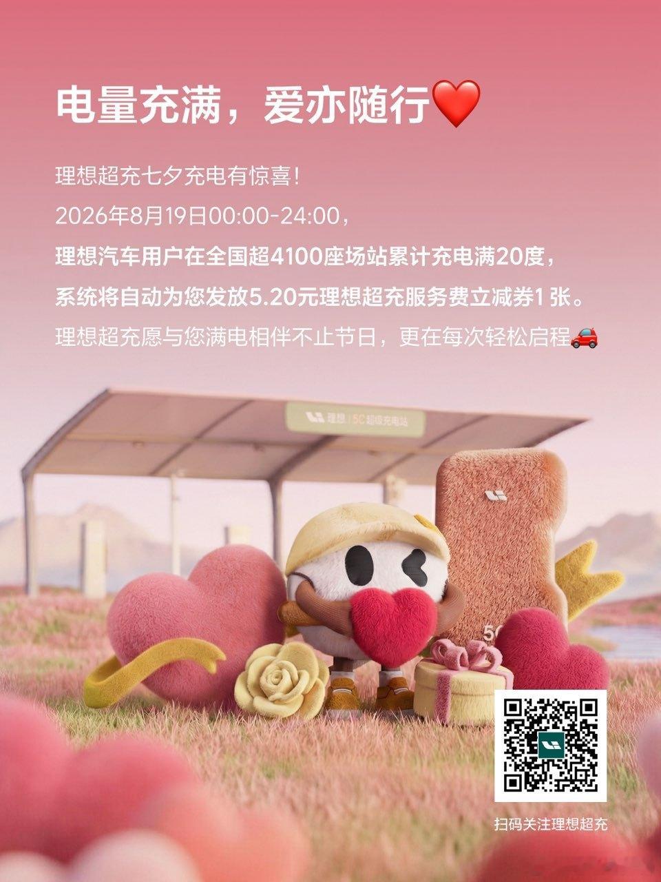 今天去理想超充充20度电，充完会发5.20代金券…有需求的今天充吧！ 