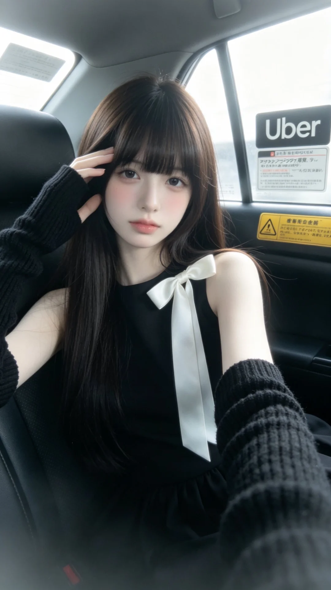 一位长发及腰、超现实主义，真人出镜，模样似洋娃娃般可爱的女生。构图随意...