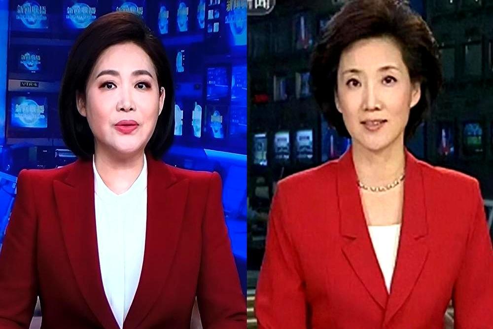 衣服扣子崩开那一刻，她没停播。
镜头正从全景推向特写。郑丽侧身整理稿纸时，西装第