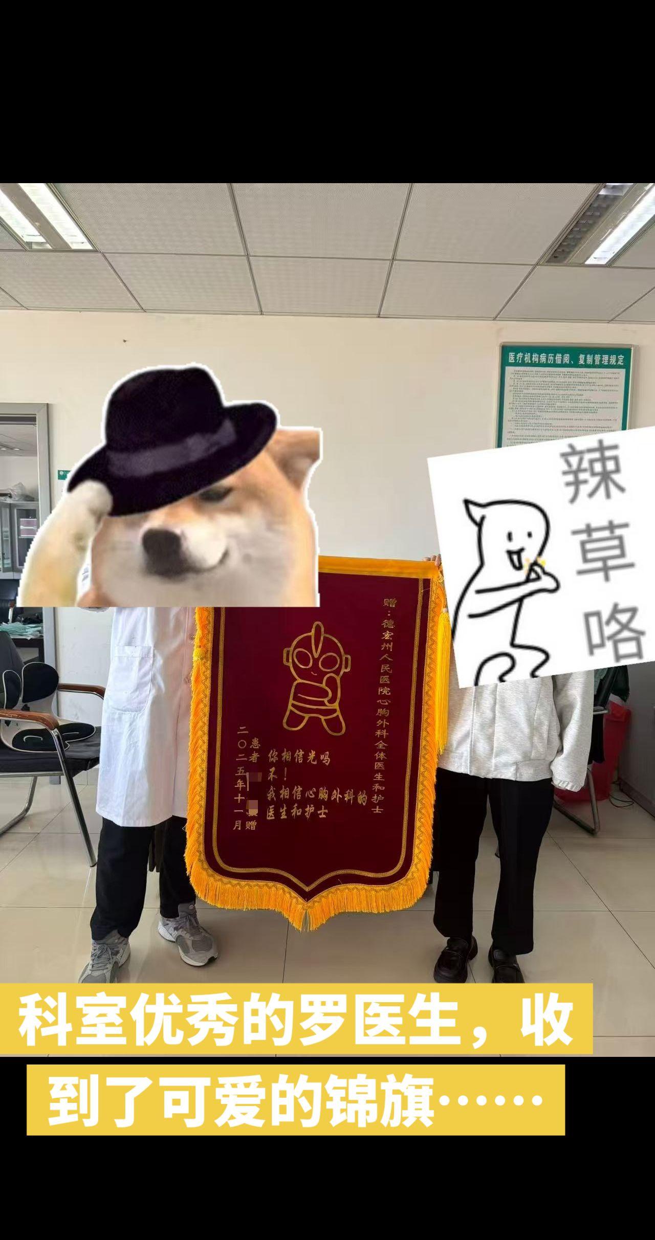 可爱的旌旗……科室优秀的罗医生，收到了可爱的锦旗……