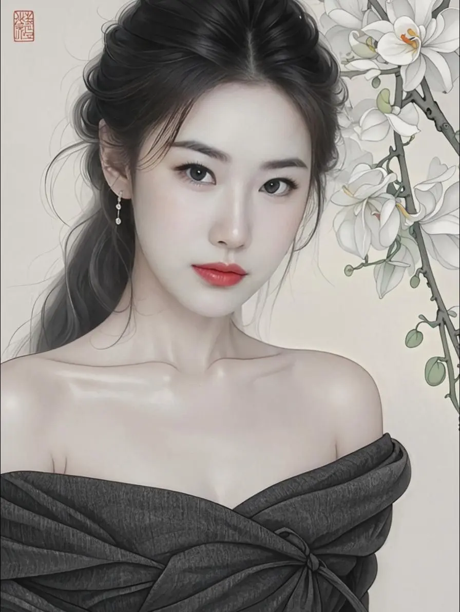 AI黑白仕女图